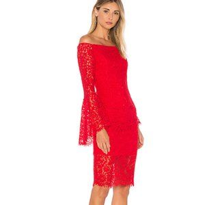 NEW REVOLVE Bardot Solange Red Lace Dress S